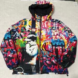 Tango Hotel Mens graphic color puffer jacket, boy praying sz XL was $200 b new
